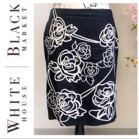 White House Black Market Dresses & Skirts - 💕WHBM Skirt Black with White Floral decoration💕
